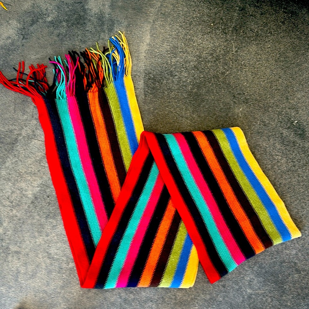 Bergdorf Goodman rainbow colors wide stripe 100% Cashmere long scarf